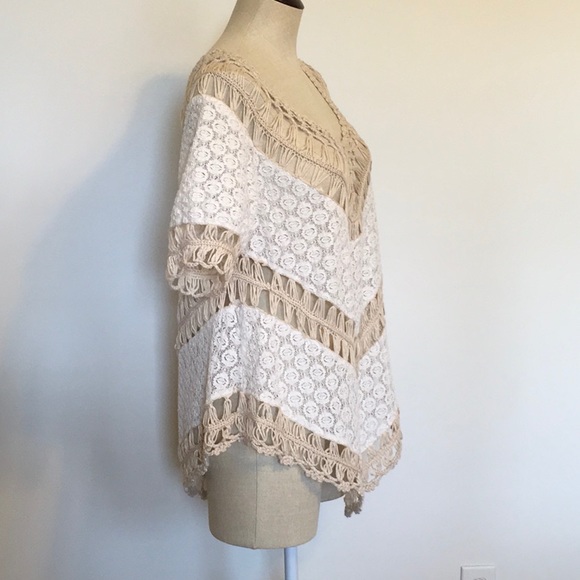 Umgee Tan/Cream Crochet/Macrame Boho Tunic Sz M - Picture 4 of 8